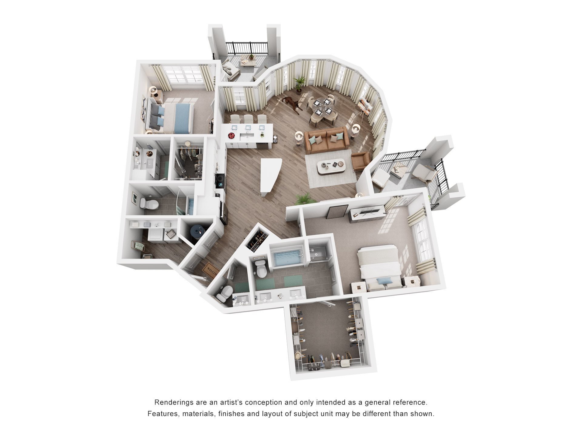 Floor plan for 2 beds, 2.5 baths, 1536 sqft